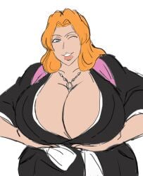 1girls 2d 2d_(artwork) 2d_artwork beauty_mark beauty_mark_under_mouth big_breasts black_robe bleach blue_eyes blue_eyes_female breasts chain_necklace chains digital_drawing_(artwork) digital_media_(artwork) female japanese japanese_clothes japanese_female light-skinned_female light_skin lips long_hair long_hair_female looking_at_viewer looking_pleasured matsumoto_rangiku mole mole_under_mouth momiji_(artist) necklace orange_hair orange_hair_female pink_scarf robe scarf simple_background smile smiling smiling_at_viewer white_background wink winking winking_at_viewer