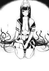 ane_naru_mono breasts horns monochrome no_bra open_shirt pochi_(pochi-goya) seifuku tagme tentacle