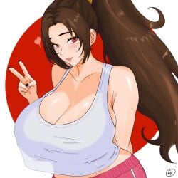 2d alternate_costume big_breasts big_thighs breasts brown_hair clothing curvy curvy_female curvy_hips fatal_fury female female_focus female_only human human_female human_only light-skinned_female light_skin long_hair looking_at_viewer mai_shiranui snk solo solo_female twitter_link waifuviolenta