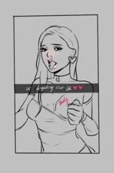 1girls bare_shoulders body_writing daddy_kink degradation degrading facing_viewer female internetslutclub looking_at_viewer makeup one_breast_out profanity sketch snapchat solo tongue_out tongue_piercing