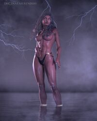 1girls 3d black_hair black_panties dark-skinned_female dark_skin drc-fantasyrenders female lighting original panties solo topless topless_female