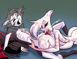 2boys :>= angel_dust_(hazbin_hotel) anthro arachnid ass big_ass big_penis blowjob chest_tuft cum cum_on_chest cum_on_face demon draining draining_semen feline fellatio gay hazbin_hotel heterochromia husk_(hazbin_hotel) male male_only multi_arm multi_limb nude nude_male paizuri penis png spider thebigbadwolf01 wings yaoi