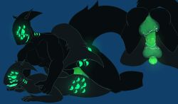 absurd_res all_fours anal anal_sex anthro anus balls black_body bodily_fluids body_part_in_ass dominant dominant_male duo erection eyefestation_(pressure) eyes_on_legs femboy fin fish from_behind_position genital_fluids genitals gills glowing glowing_eyes green_balls green_eyes green_penis green_sclera green_teeth green_tongue head_fin hi_res holding_arm hook looking_at_another looking_at_partner looking_back looking_down looking_pleasured lube lube_on_balls lube_on_penis male male/male male_penetrated marine muscular non-mammal_balls penetration penile penile_penetration penis penis_in_ass precum prone_bone_position protogensixty pupils rear_view sex shark sharp_teeth size_difference smaller_anthro speed_bump_position submissive submissive_male tail tail_fin teeth tongue