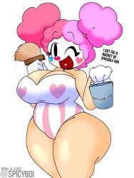 2025 alternate_version_at_source alternate_version_available clown clown_girl clown_makeup clown_nose dated female hannah_(spicyboi) leotard light-skinned_female light_skin oc open_mouth original_character paint pink_hair spicyboi tagme twintails two_tone_hair watermark