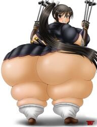 ass athletic_tape big_ass big_breasts big_butt black_school_uniform bladed_weapon blades blush breasts brown_hair brown_shoes calf_socks fat fat_folds female fingerless_armwear flabby_arms flabby_legs gauntlets grin hair_tie homura_(senran_kagura) looking_at_viewer looking_back obese obese_female obese_human overweight overweight_female overweight_human ponytail_(hair) school_uniform senran_kagura sheath ssbbw sushi swords tan_skin teal_eyes thepervertwithin thick_calves thick_thighs white_hair_tie white_socks wide_hips
