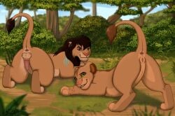 absurd_res amani_(mlinzi) animal_genitalia anus ass ass_up balls brown_body brown_fur brown_mane demonstration digital_drawing_(artwork) digital_media_(artwork) disney duo fan_character felid feline feline_genitalia female female_feral feral fur genitals grass green_eyes hair hi_res lion male male/female male_feral mammal mane mane_hair miuyki pantherine penile_spines penis plant pussy rear_view savanna scar shaded smile smirk spiked_penis spikes spikes_(anatomy) tail tail_tuft the_lion_king tuft ulinzi_(mlinzi) vulva