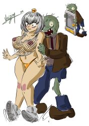 1boy 1girls anime female gijinka girl humanized male manga object personification plant plants_vs._zombies plants_vs_zombies screen_door_(pvz) screen_door_zombie_(pvz) zombie zombie_(pvz)