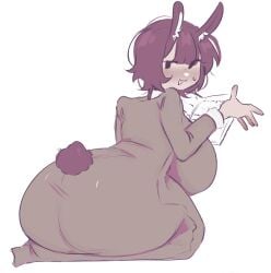 big_ass big_breasts big_tits bunny_ears bunny_tail bunnygirl female female_only huge_breasts huge_butt inky_chuuu looking_back massive_ass reading short_hair soggwybwead tail