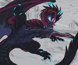 animal_genitalia anus bai_(laobai) big_penis blue_claws bodily_fluids claws dark_body digitigrade dragon dripping excessive_genital_fluids excessive_precum feral genital_fluids genital_slit genitals glowing glowing_claws grey_background heart_symbol huge_cock laobai long_penis male male_only mythological_creature mythological_scalie mythology penis precum precum_drip precum_squirt red_body relaxing requesting scalie sex_request simple_background solo sound_effects spread_legs spreading talking_to_viewer throbbing throbbing_penis unusual_anatomy unusual_genitalia unusual_penis vein veiny_penis wings