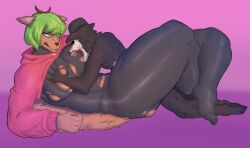 ambiguous_penetration anthro big_breasts bite black_body black_fur bone breast_bite breast_grab breast_play breasts brown_body brown_fur canid canine canis clothing digital_media_(artwork) domestic_dog duo ears_down feet female from_front_position fur green_eyes green_hair hair hand_on_breast hat headgear headwear hi_res highlights_(coloring) huge_thighs humanoid ibispaint_(artwork) jacket larger_female latex latex_clothing latex_skinsuit leg_wrap lying lying_on_ground male male/female mammal milkermaker neomei_(celestialneumo) on_back on_ground on_top penetration pivoted_ears sex side_view size_difference skinsuit skull skull_head smaller_male tail textured thick_thighs tight_clothing topwear torn_clothing vaginal_penetration vaginal_penetration worried_look