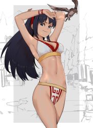 1girls ainu_clothes apupudesu armpits arms_behind_head big_breasts bikini black_hair blue_eyes breasts busty cleavage confident female female_only hair_ribbon half-closed_eyes highres king_of_fighters large_breasts legs long_hair looking_at_viewer mamahaha nakoruru navel pose posing ribbon samurai_shodown seductive seductive_look seductive_smile sensual sexy sexy_armpits sexy_pose sideboob smile snk swimsuit thighs voluptuous white_bikini