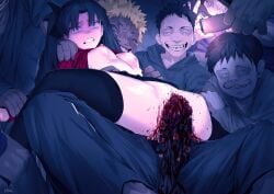 black_hair black_hair_female black_thighhighs bleeding_from_pussy blonde_hair_male blood blood_on_penis blood_stain bloody_pussy blue_eyes blue_eyes_female blush breasts bruise bruised_breast defloration fate/stay_night fate_(series) female female_pubic_hair grabbing_from_behind hairbow laughing lifted_shirt male medium_breasts mocking mosaic_censoring multiple_boys pained_expression pale_nipples penetration penis penis_piercing phone pink_nipples pubic_hair pubic_stubble pussy rape red_shirt restrained sex shitappa0120 short_skirt smiling taking_picture teenage_girl teenager thighhighs tohsaka_rin twintails ugly_bastard vaginal_blood vaginal_penetration virgin virginal_blood