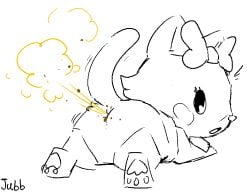 2022 accessory anthro anus artist_name ass blush blush_stickers bow_ribbon domestic_cat eyelashes fart fart_cloud feces feces_on_body feces_on_butt felid feline felis female hair_accessory hair_ribbon hairbow jubb looking_at_viewer looking_back looking_back_at_viewer lying mammal mew_(mewkledreamy) mewkledreamy motion_lines on_front open_mouth orange_fart_cloud pawpads raised_tail rear_view ribbons simple_background solo surpised surprised_expression tail text white_background