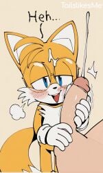 2d :3 anthro blush cute furry handjob human_on_anthro miles_prower miles_tails_prower pov silly sketch smile smug solo sonic_(series) sonic_the_hedgehog_(series) tails tails_the_fox