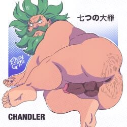 anus anus_peek ass ass_focus bara butt butt_focus chandler_(nanatsu_no_taizai) chubby chubby_male cock elderly_male feet flashgritz fully_naked fully_nude laying_on_side looking_at_viewer looking_back male mature mature_male naked_male nanatsu_no_taizai nude penis seven_deadly_sins small_penis solo solo_focus