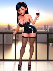 ai_generated big_breasts fishnet_stockings latex_dress looking_at_viewer the_incredibles thighs violet_parr