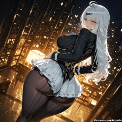 1girl ahoge ai_assisted ai_generated ass bangs black_legwear blush breasts city_lights cityscape curvaceous curvy curvy_female curvy_figure eyebrows_visible_through_hair female gloves hair_ornament indoors jacket jewelry large_breasts long_hair looking_at_viewer miyuai night pantyhose silver_hair skirt smile solo thick thick_ass thick_butt thick_hips thick_legs thick_thighs thighband_pantyhose voluptuous voluptuous_female wide_hips wide_thighs yellow_eyes yixuan_(trails_of_ink)_(zenless_zone_zero) yixuan_(zenless_zone_zero) zenless_zone_zero