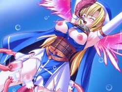 1girl armpits arms_up bdsm belt blonde_hair blush bondage bound breasts bubble cape closed_eyes collar corset elbow_gloves game_asset garter_straps gloves hat kamei large_breasts long_hair nipples no_bra non-web_source official_art open_mouth pain panties restrained seira_kamui seito_kaichou_hikaru self-datamine skirt slime_(substance) solo tentacles thighhighs torn_clothes torn_gloves torn_skirt torn_thighhighs underwear variant_set visual_novel_cg white_panties white_thighhighs wings