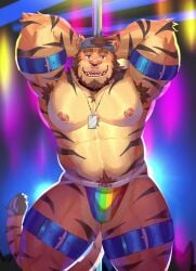 2025 animated anthro areola armband armpit_hair backwards_baseball_cap backwards_hat barazoku baseball_cap beard bedroom_eyes biceps big_muscles blue_armband blue_legband body_hair bulge cilok clothed clothing confetti dancing dog_tags ear_piercing ear_ring eyebrows facial_hair facial_piercing felid front_view hair hands_behind_head hat headgear headwear hi_res kemono ledge_(ledgerdamayn) legband lgbt_pride lgbt_pride_month looking_at_viewer male male_stripper mammal muscular muscular_anthro muscular_male music narrowed_eyes navel nipple_piercing nipple_ring nipples nose_piercing nose_ring on_stage open_mouth open_smile pantherine pecs piercing pole pole_dancing pride_color_clothing pride_color_jockstrap pride_color_underwear pride_colors pubes rainbow_pride_colors ring_piercing seductive seven-stripe_rainbow_pride_colors shaking_hips short_playtime smile solo sound sound_warning spotlight standing strip_club stripper stripper_pole tagme teeth thick_arms thick_thighs tiger topless topless_anthro topless_male underwear video