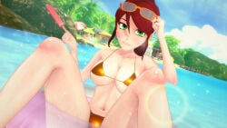 1girls bikini bikini_bottom bikini_top green_hair logang45 long_hair long_hair_female pyrrha_nikos red_hair red_hair_female rwby solo_female
