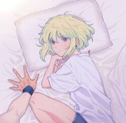 1femboy 2boys androgynous blonde_hair blush blushing_at_viewer bob_cut femboy feminine_faced_male feminine_male fully_clothed galo_thymos gay lio_fotia looking_at_viewer male nervous nervous_smile on_bed petite petite_body petite_male pov promare questionable short_hair short_male slim slim_male slim_waist solo_focus thin_waist twink yaoi