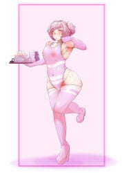 1girls aryawhatuask blush doki_doki_literature_club natsuki_(doki_doki_literature_club) small_breasts tenga tenga_outfit
