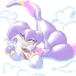 big_ass big_butt call_me_gesture grinning legs_apart looking_at_viewer nights nights_into_dreams sharp_teeth tagme