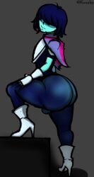 boots cyan_eyes deltarune femboy huge_ass kris_(deltarune) kruabo legs_up see-through_clothing tagme tight_fit transparent_clothing
