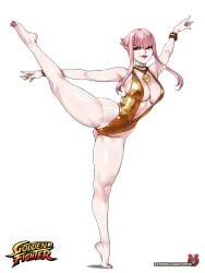big_boobs big_breasts big_tits blue_eyes boobs breasts cleavage golden_week kyoffie large_boobs large_breasts large_tits manon_legrand on_one_foot on_one_leg one-piece_swimsuit painted_nails painted_toenails pale-skinned_female pale_skin pink_hair pink_nails pose posing street_fighter street_fighter_6 swimsuit tits titties