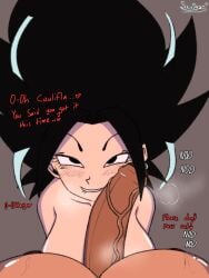 big_breasts big_penis biting_lip caulifla dick_on_face dragon_ball dragon_ball_super futanari kale looking_at_viewer pov pov_blowjob skurigami veiny_penis