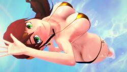1girls bikini bikini_bottom bikini_top golden_bikini green_eyes logang45 long_hair long_hair_female pyrrha_nikos red_hair red_hair_female rwby solo_female