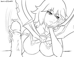 bored breasts female handjob kill_la_kill large_breasts looking_away matoi_ryuuko monochrome penis senketsu sketch sowilo