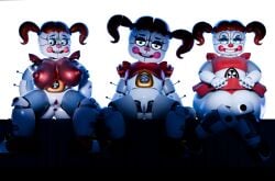 2026 3d 3d_(artwork) 3d_render 3girls animatronic animatronic_female animatronic_girl anus baby_(fnafsl) background big_breasts big_nipples breasts butt circus_baby circus_baby_(fnaf) circus_baby_(original) circus_baybee_(jordevoir) clown clown_girl clown_nose duranomates eyes female five_nights_at_freddy's five_nights_at_freddy's:_sister_location fnaf green_eyes hair jordevoir nipples orange_hair pussy red_clothing red_hair red_skirt red_thong robot robot_girl robot_humanoid scottgames sister_location sitting smile smiling solo thick_thighs vagina white_body white_skin zxxxarts