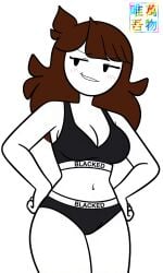 1girls ai_assisted ai_generated alternate_version_at_source alternate_version_available artist_logo artstyle_imitation asking_for_it blacked blacked_clothing blank_background blush blush_lines brown_hair cartoony cleavage digital_media_(artwork) edit grok hands_on_hips jaiden jaiden_(jaiden_animations) jaiden_(vtuber) jaiden_animations jaidenanimations looking_at_viewer m0r14rt7 panties presenting_breasts public_exposure shameless smug solo sports_bra style_parody uncensored white_skin youtube youtuber