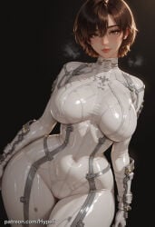 1girls ai_generated big_breasts bodysuit evie hair_covering_eye hypet pear_shaped_female plugsuit shift_up short_hair stellar_blade tagme thick_thighs thunder_thighs tight_clothing tomboy