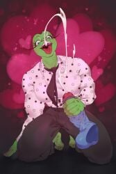 2:3 absurd_res anthro balls bodily_fluids cum cum_in_mouth cum_inside cumshot cumshot_in_mouth duo ejaculation eyelashes female genital_fluids genitals handjob heart_symbol hi_res kandkaru long_eyelashes male male/female muscular muscular_anthro muscular_female offscreen_male penile penis reptile scalie sex tongue tongue_out turtle vein veiny_penis