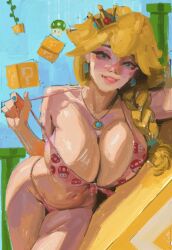 antsiart big_boobs big_breasts big_tits bikini bikini_bottom bikini_top blonde_female blonde_hair blue_fingernails blush blushing boobs breast_press breasts breasts_bigger_than_head curvy curvy_figure digital_drawing_(artwork) female female_focus female_only large_boobs large_breasts large_tits looking_at_viewer mario_(series) nintendo painting_(artwork) princess_peach smile smiling super_mario_bros. tits titties