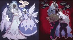 2girls angel angel_girl angel_wings big_ass big_breasts bikini bimbo bimbo_body bimbofication corruption devil devil_horns devil_tail emily_(hazbin_hotel) english_text gigantic_ass groping_ass hazbin_hotel heart-shaped_pupils huge_ass huge_breasts huge_thighs large_ass large_breasts licking_ass long_hair nipple_piercing piercing piercings sera_(hazbin_hotel) species_transformation speech_bubble stockings text thick_thighs transformation underwear white_hair wrenzephyr2