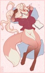 anthro book bottomless ears_up female female_focus female_only fur furry furry_only hi_res huge_breasts loyse lying mostly_nude naked nude pillow ponytail pussy sinfuldreams15 sleeping solo solo_female solo_focus tail thick_thighs thighs topwear vagina wide_hips