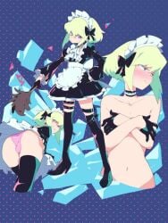 1boy 1femboy aetherion_art alternate_version_available androgynous ass ass_focus black_legwear blush blushing bob_cut bulge choker collar covered_nipples covering covering_nipples crossdressing curvy_male dress embarrassed femboy femboy_only feminine_faced_male feminine_male lio_fotia maid maid_apron maid_headdress maid_outfit maid_uniform male male_maid nervous panties petite petite_body petite_male pink_panties pov promare short_hair short_male shy slim slim_male slim_waist solo thigh_strap thin_waist tsundere twink