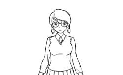 1girls abs animated black_and_white breast_expansion clenched_teeth flexing gif glasses huge_breasts muscle_growth muscular muscular_arms muscular_female ripped_clothing rssam000 smile