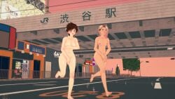 2girls 3d 3d_(artwork) breasts embarrassed embarrassed_exposed_female embarrassed_expression embarrassed_female embarrassed_naked_female embarrassed_nude_female enf ghost-spider gwen_stacy gwen_stacy_(spider-verse) into_the_spider-verse koikatsu koikatsu_(medium) marvel marvel_comics naked naked_female nude nude_female public_exposure public_humiliation public_nudity rain raining sakura_kasugano spider-gwen streaking street_fighter xboxking37