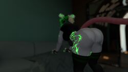 anthro ass_focus back_view bent_over furry green_tattoo half-dressed rat rat_girl rat_tail solo_female stockings vrchat