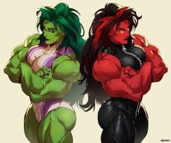 2girls betty_ross hulk_(series) jennifer_walters marvel marvel_comics muscular muscular_female red_she-hulk she-hulk whymete