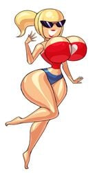 big_breasts blonde blonde_hair clothed disney female knick_knack large_hips lipstick noonun panties pixar ponytail smiling sunglasses sunny_persona thin_waist tube_top wide_hips