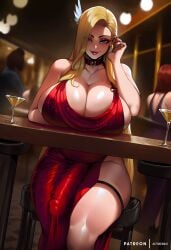 1futa 3girls absurd_res absurdres ai_generated alcohol alternate_costume althaean angewomon bar_(place) bare_shoulders blonde_hair blue_eyes blurry blurry_background blush breast_rest breasts bulge choker cleavage cocktail_dress cocktail_glass collarbone cup curvy dickgirl digimon digimon_(creature) digimon_(species) dress drinking_glass earrings erection erection_under_clothes evening_gown eyes_visible_through_hair feather_hair_ornament futa_only futanari hair_ornament half-closed_eyes huge_ass huge_breasts huge_cock huge_penis indoors jewelry lips lipstick long_eyelashes long_hair looking_at_viewer makeup mature_female multiple_girls naughty_face penis red_dress red_lips seductive_look sitting skindentation sleeveless_dress smile solo_focus stool table thick_legs thick_thighs thigh_strap thighs veins very_long_hair