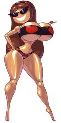 big_breasts bikini brown_hair brunette disney female hairband knick_knack large_hips long_hair navel noonun pixar smiling sunglasses sunny_persona thin_waist underboob wide_hips