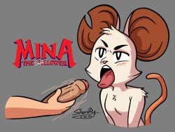 1boy 1girls anthro awaiting_cum disembodied_penis ediblegymsock female male mina_(mina_the_hollower) mina_the_hollower mouse_ears nude open_mouth tongue_out white_fur yacht_club_games