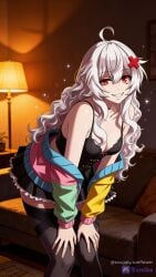 1girls ahoge ai_generated clothed crazy_smile erispheria female_focus hourglass_figure lingerie looking_at_viewer looking_pleasured posing_for_the_viewer red_eyes smile tagme twitch twitter undressing vtuber vtuberfanart white_hair wide_hips youtube youtube_hispanic