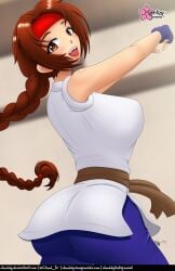1girls big_ass big_breasts braid breasts brown_eyes brown_hair busty busty_female cloud_d clouddg fat_ass from_behind hairband huge_breasts king_of_fighters leggings long_hair looking_at_viewer looking_back pants ponytail skin_tight skirt spandex standing thick thick_ass tight_pants yoga_pants yuri_sakazaki